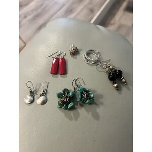 Lot Of 6 Vintage Sterling Silver Earrings Lot Hoop Earring Turquoise Dangle #620